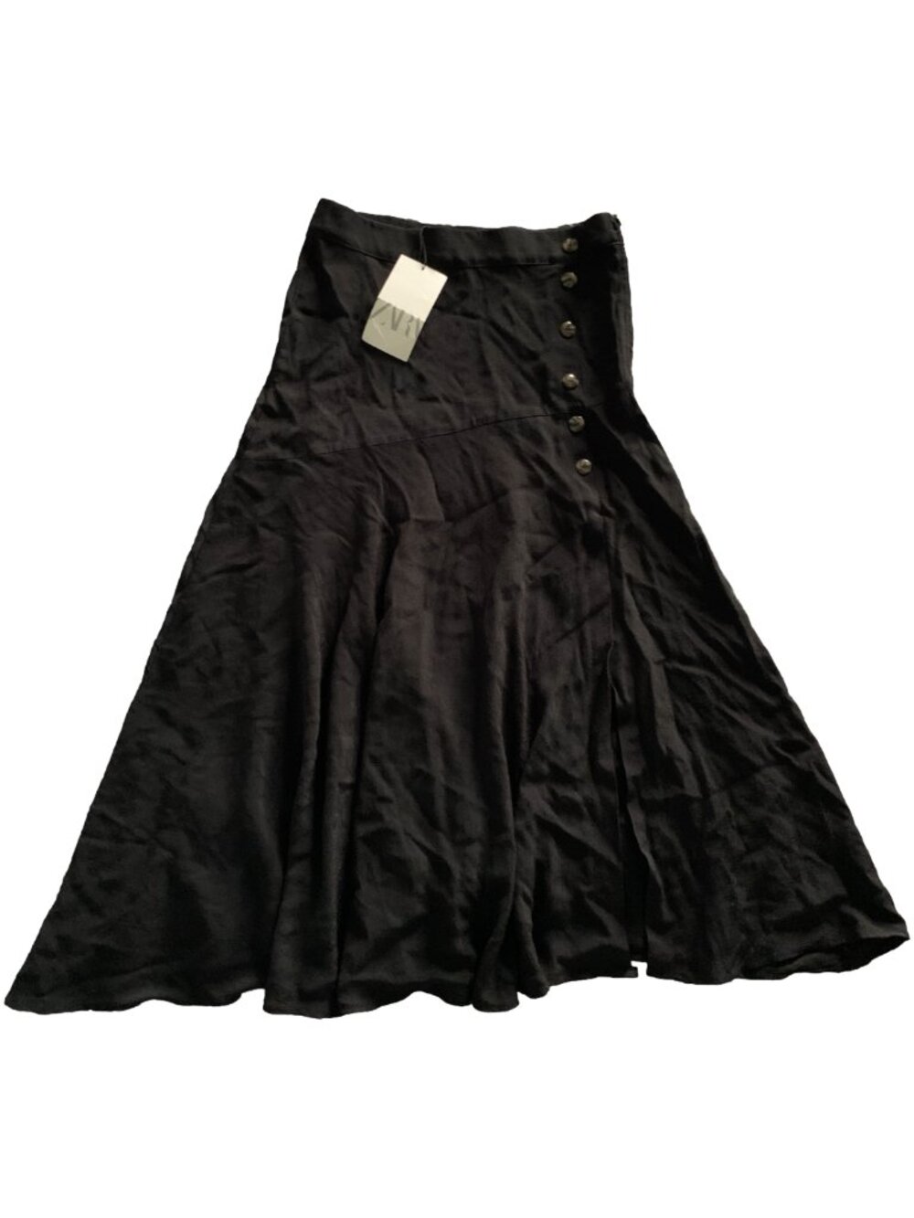 NWT ZARA Women's Black High Waisted Midi Skirt with Side Slit & Buttons Sz S - Picture 5 of 8
